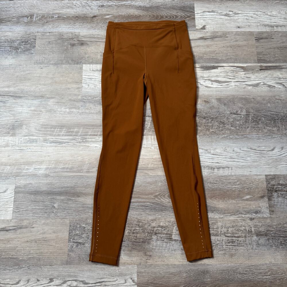 Lululemon Brown Running Leggings Reflective Pockets High Rise Athletic 6